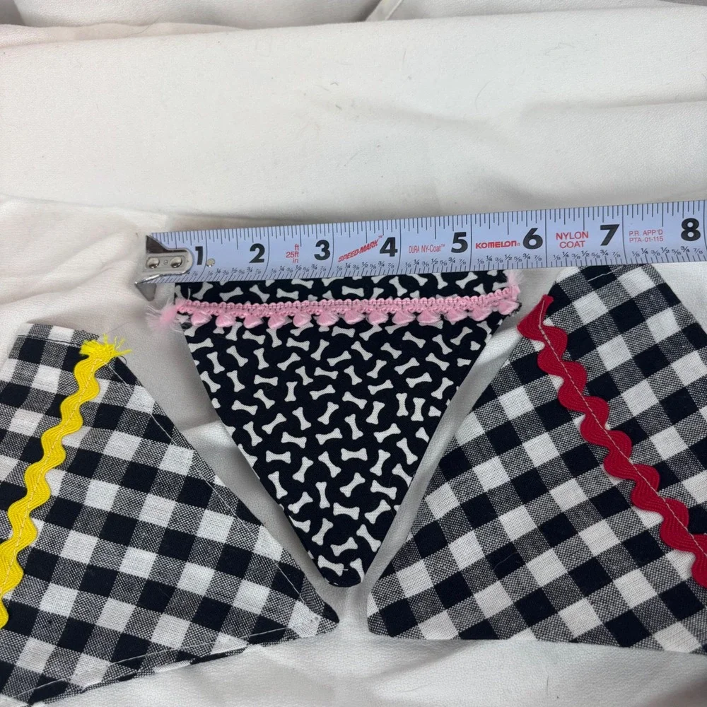 Handmade Dog Bandana Set of 3 Check blk/wht Bone Print Rickrack Trim‎ Sz S